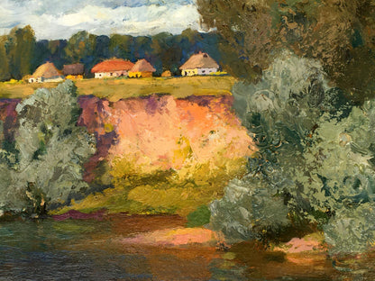 Oil painting Village near the river Alexander Mynka