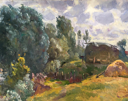 Oil painting Cloudy day near the river Alexander Mynka