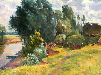 Oil painting Cloudy day near the river Alexander Mynka