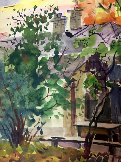 Watercolor painting Urban area Viktor Kryzhanivskyi