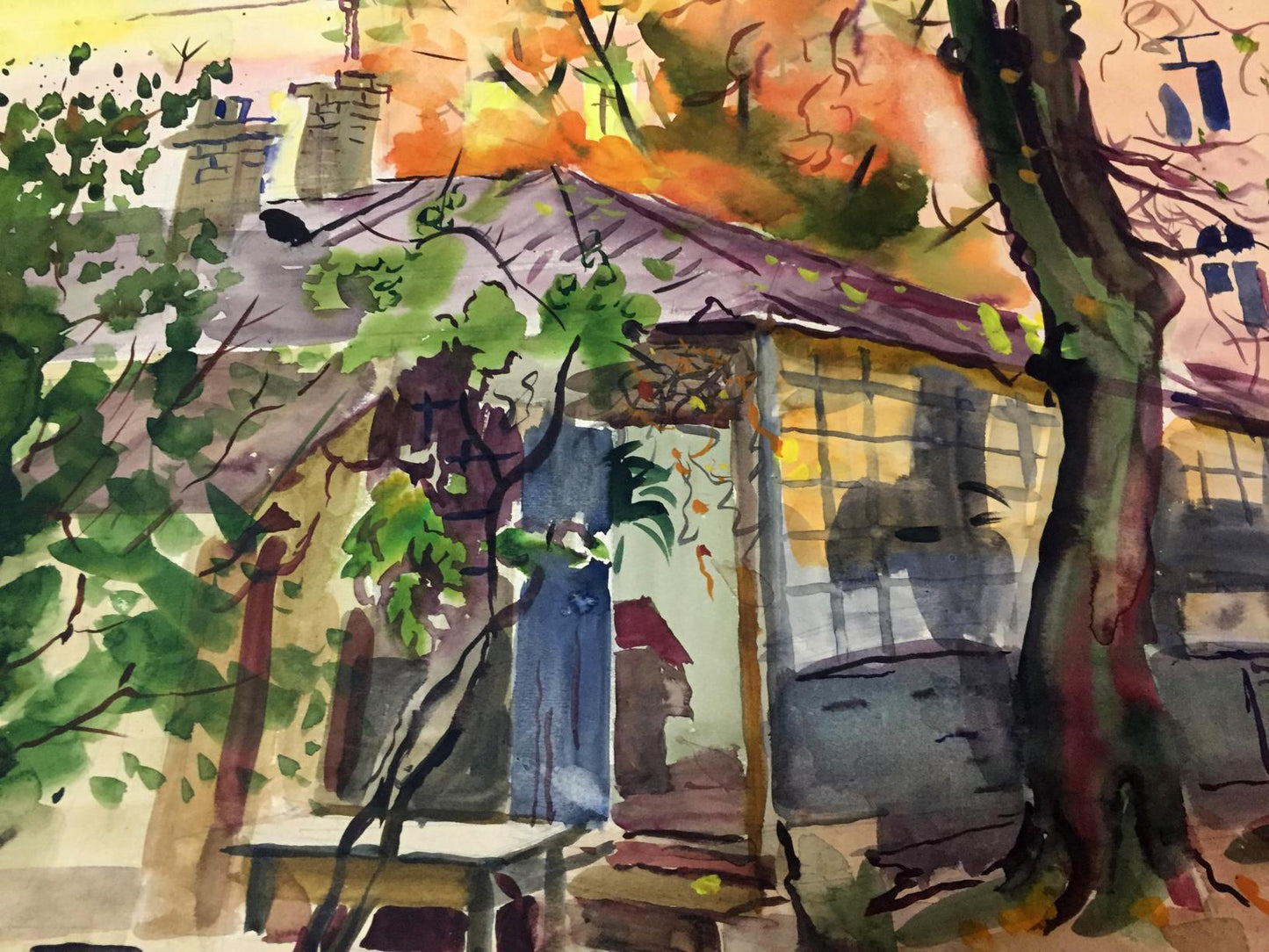 Watercolor painting Urban area Viktor Kryzhanivskyi