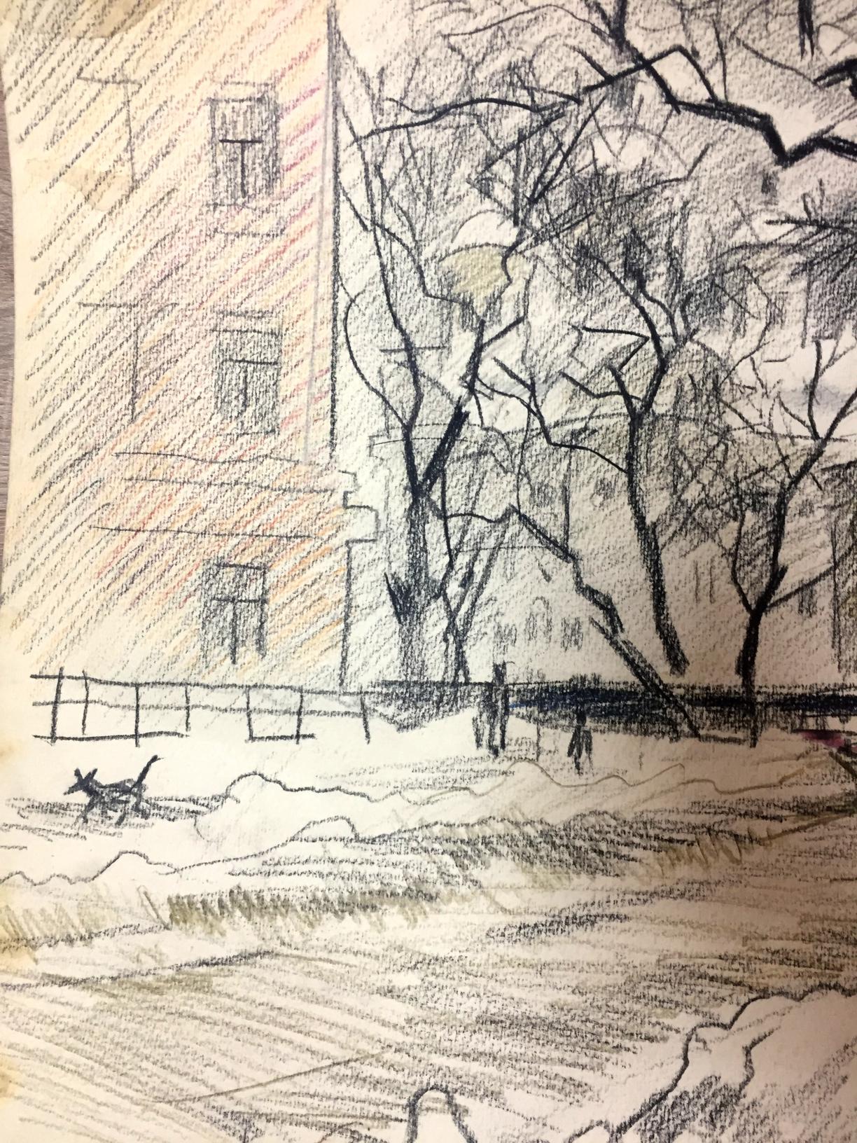 Pencils painting Pokrovnaya street. Winter Kryzhanivskyi Viktor Vladimirovich