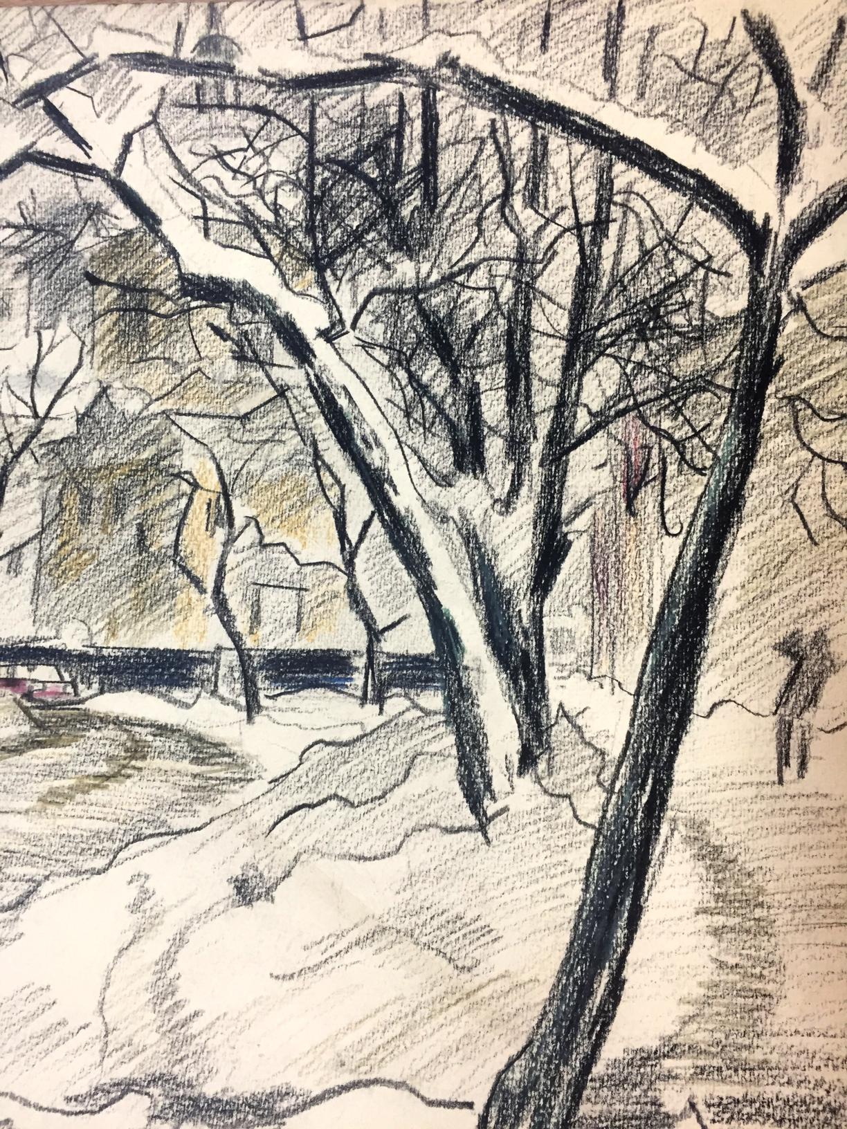 Pencils painting Pokrovnaya street. Winter Kryzhanivskyi Viktor Vladimirovich