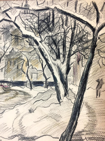 Pencils painting Pokrovnaya street. Winter Kryzhanivskyi Viktor Vladimirovich