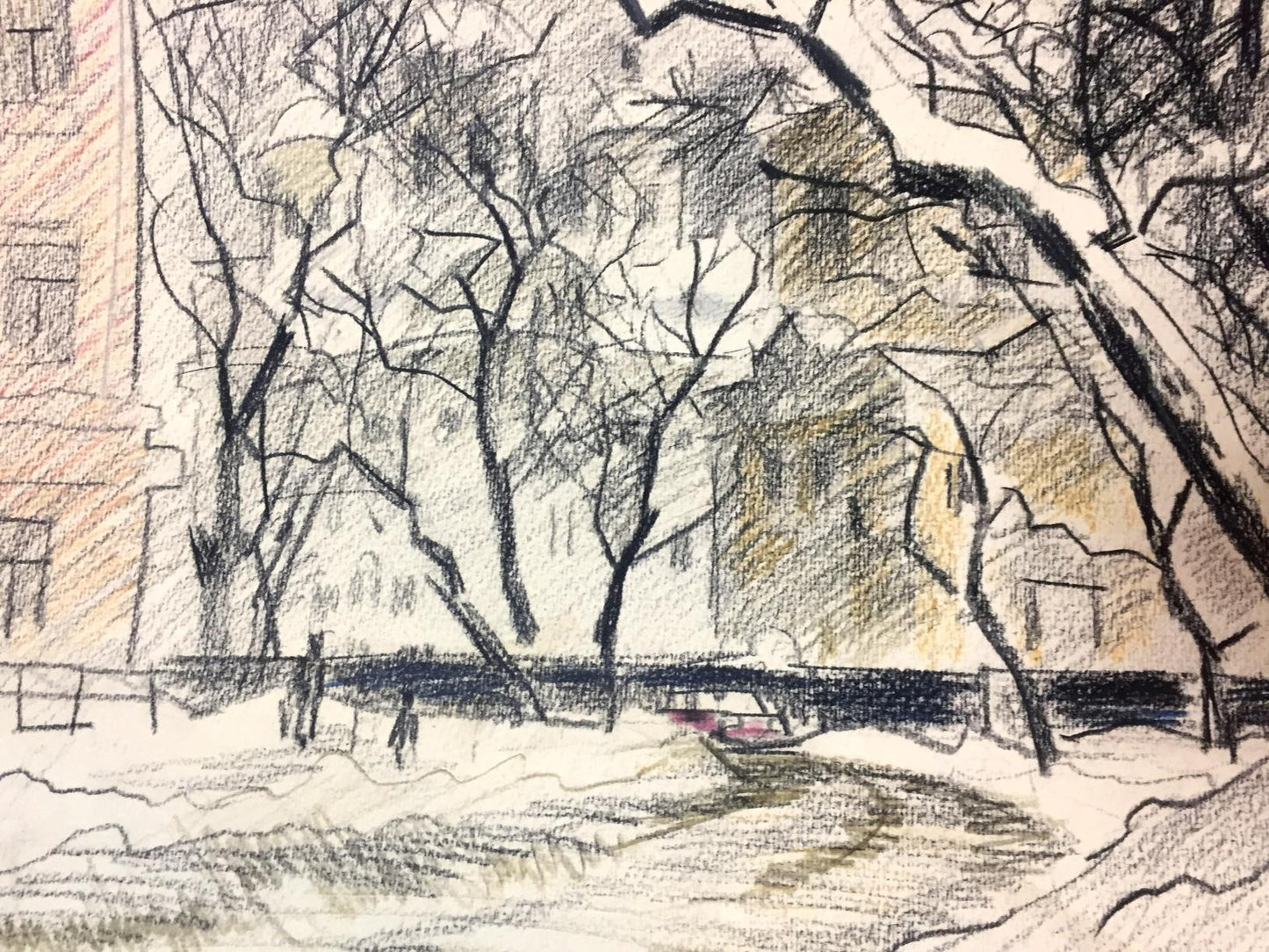 Pencils painting Pokrovnaya street. Winter Kryzhanivskyi Viktor Vladimirovich