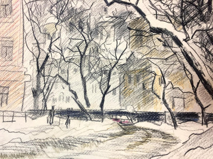 Pencils painting Pokrovnaya street. Winter Kryzhanivskyi Viktor Vladimirovich