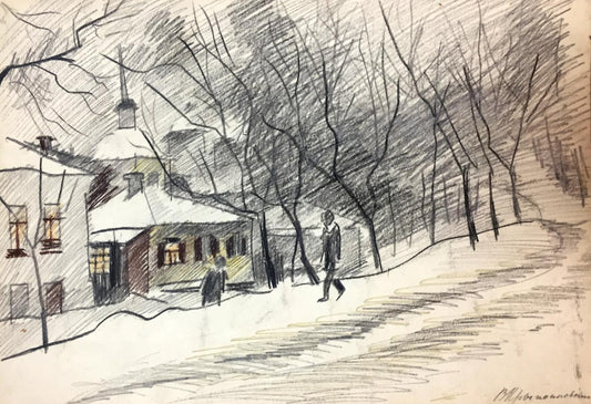 Pencils painting Winter melancholy outside Viktor Kryzhanivskyi