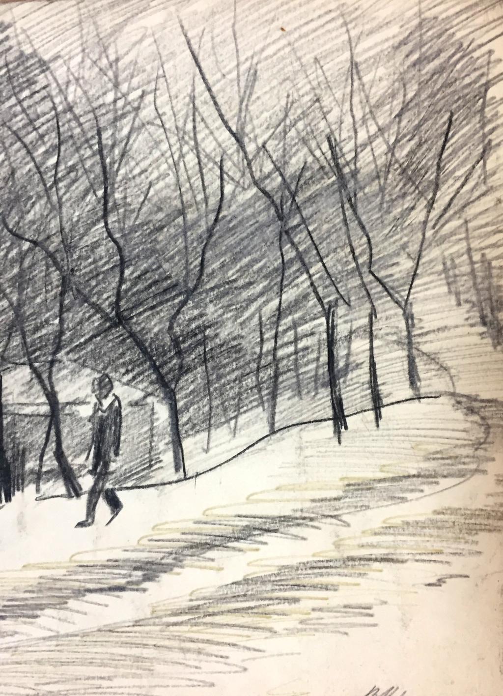 Pencils painting Winter melancholy outside Viktor Kryzhanivskyi