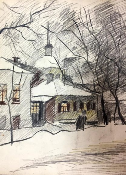 Pencils painting Winter melancholy outside Viktor Kryzhanivskyi
