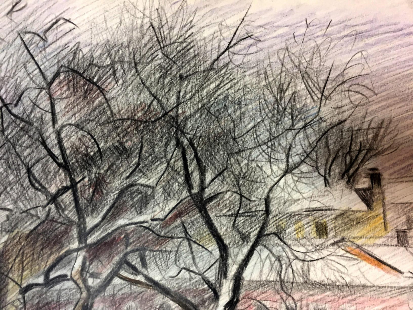 Pencils painting Winter city streets Viktor Kryzhanivskyi