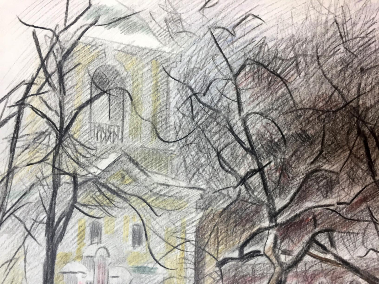 Pencils painting Winter city streets Viktor Kryzhanivskyi