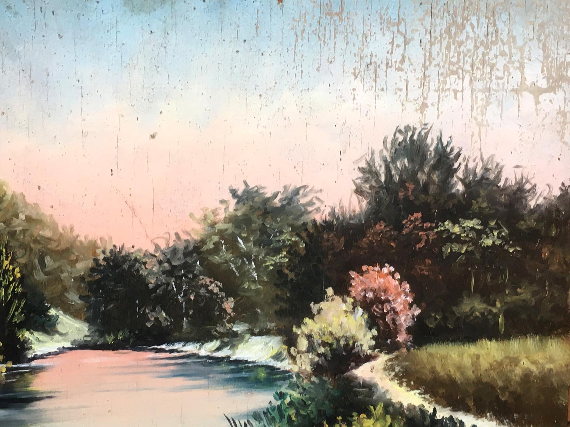 Oil depiction of a glade in the forest