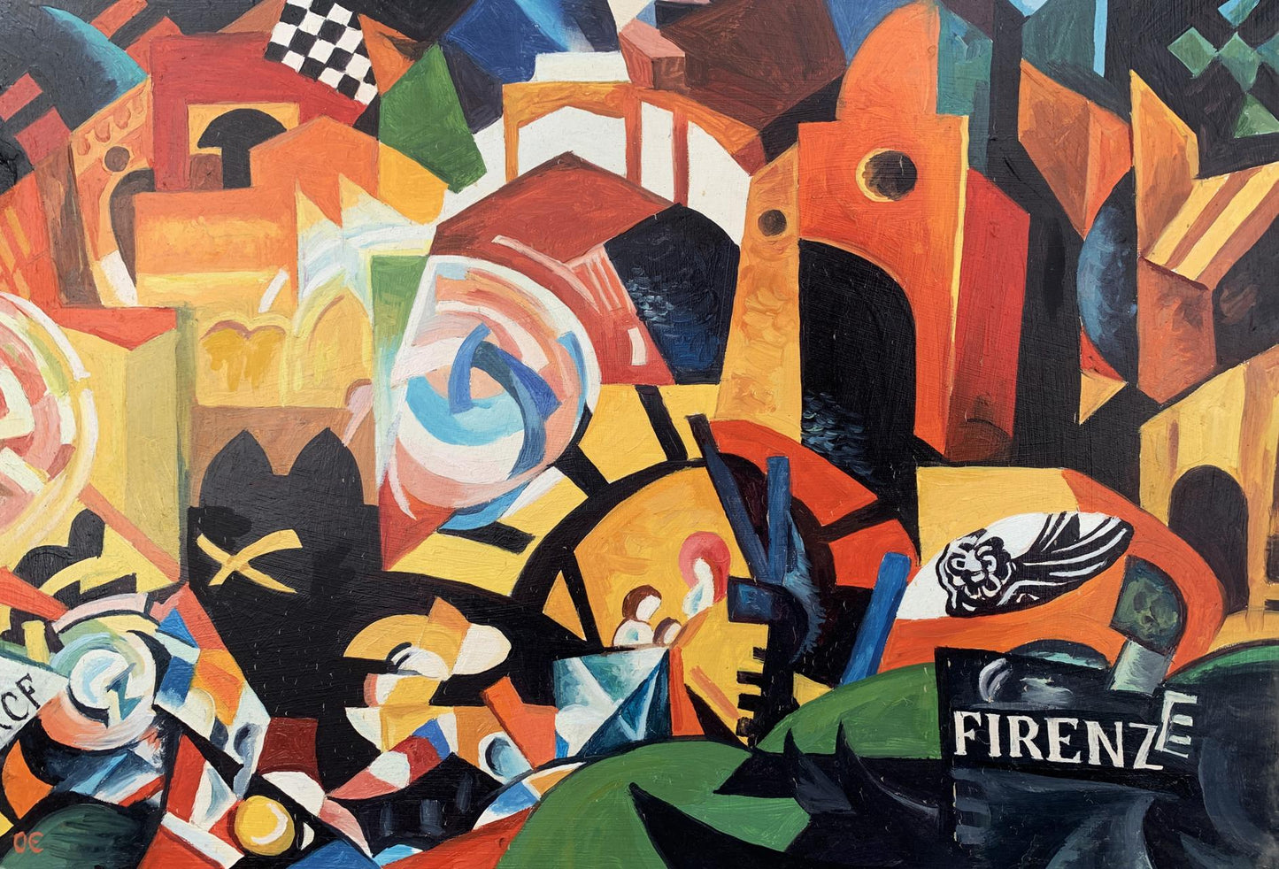 Abstract oil painting Night city of lanterns Victor Konotopsky