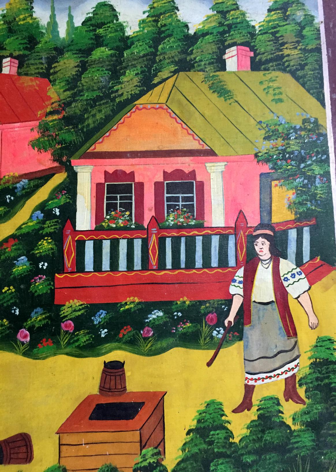 Oil painting Ukrainian naive Mother with a rolling pin