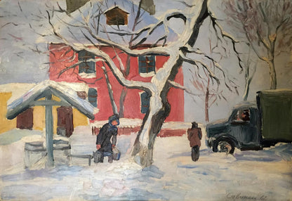 Oil painting Old house Savinets