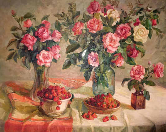 Oil painting Flowers and berries Vladimir Monastyretsk