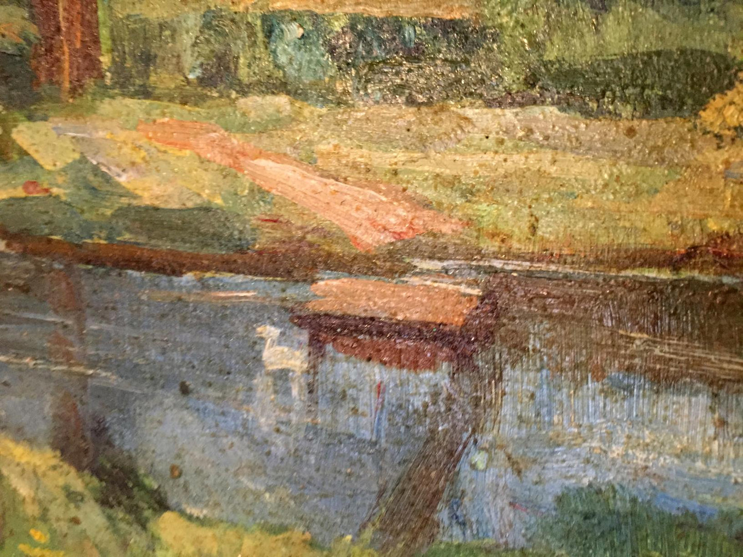 Oil painting Lake in a forest park Unknown artist