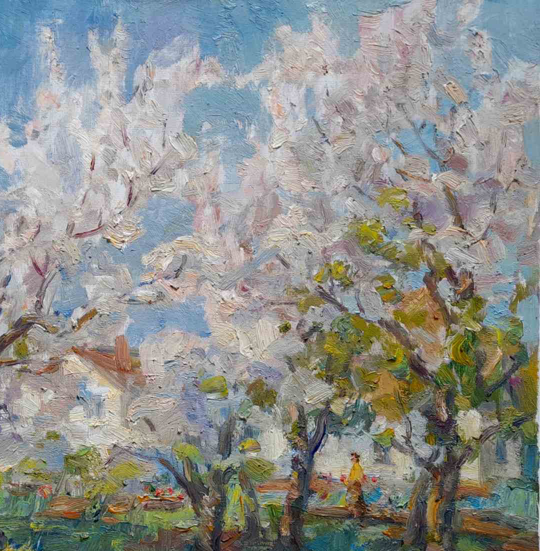 Oil Painting Spring Nature Landscape Village 