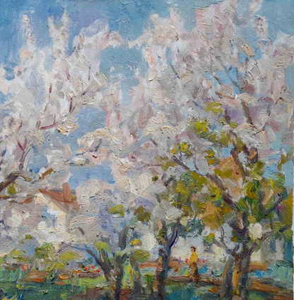 Oil Painting Spring Nature Landscape Village 