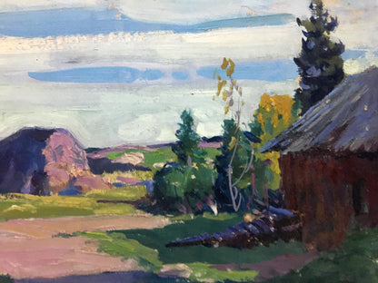 Oil painting Cloudy day in the village Anatoly Fomin
