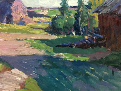 Oil painting Cloudy day in the village Anatoly Fomin