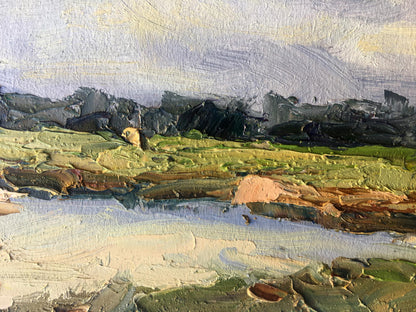 Oil painting lake Summer Nature Landscape 