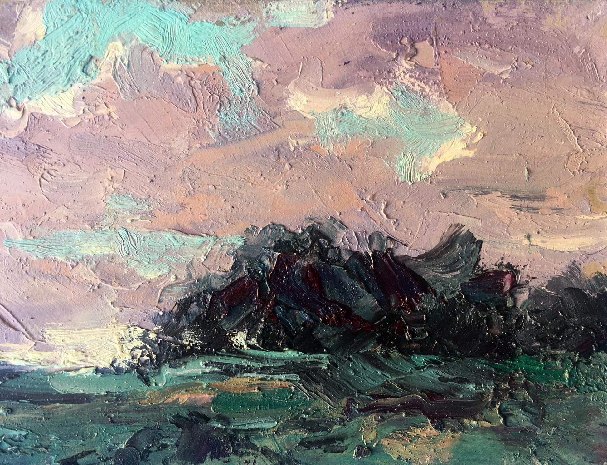 Oil painting Evening countryside