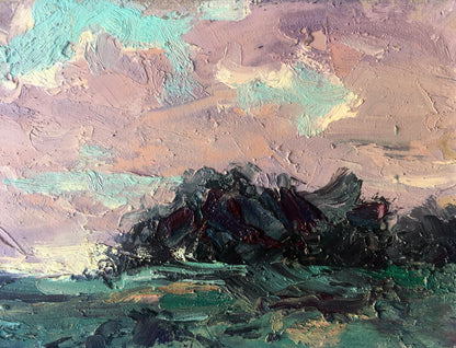 Oil painting Evening countryside
