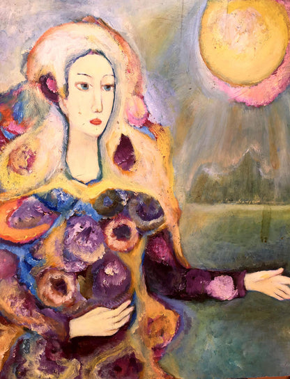 Oil painting Girl and sun rays Vladimir Novikovsky