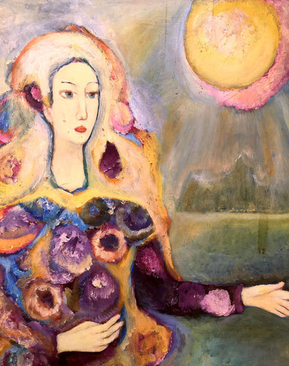 Oil painting Girl and sun rays Vladimir Novikovsky