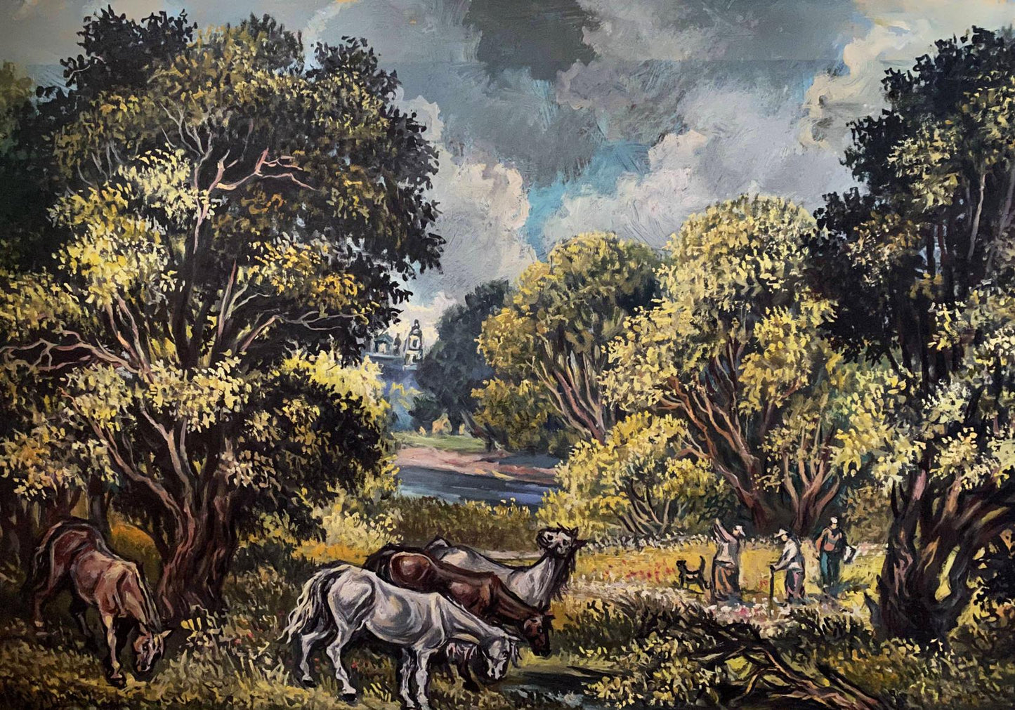 Oil painting Landscape with horses Alexander Arkadievich Litvinov