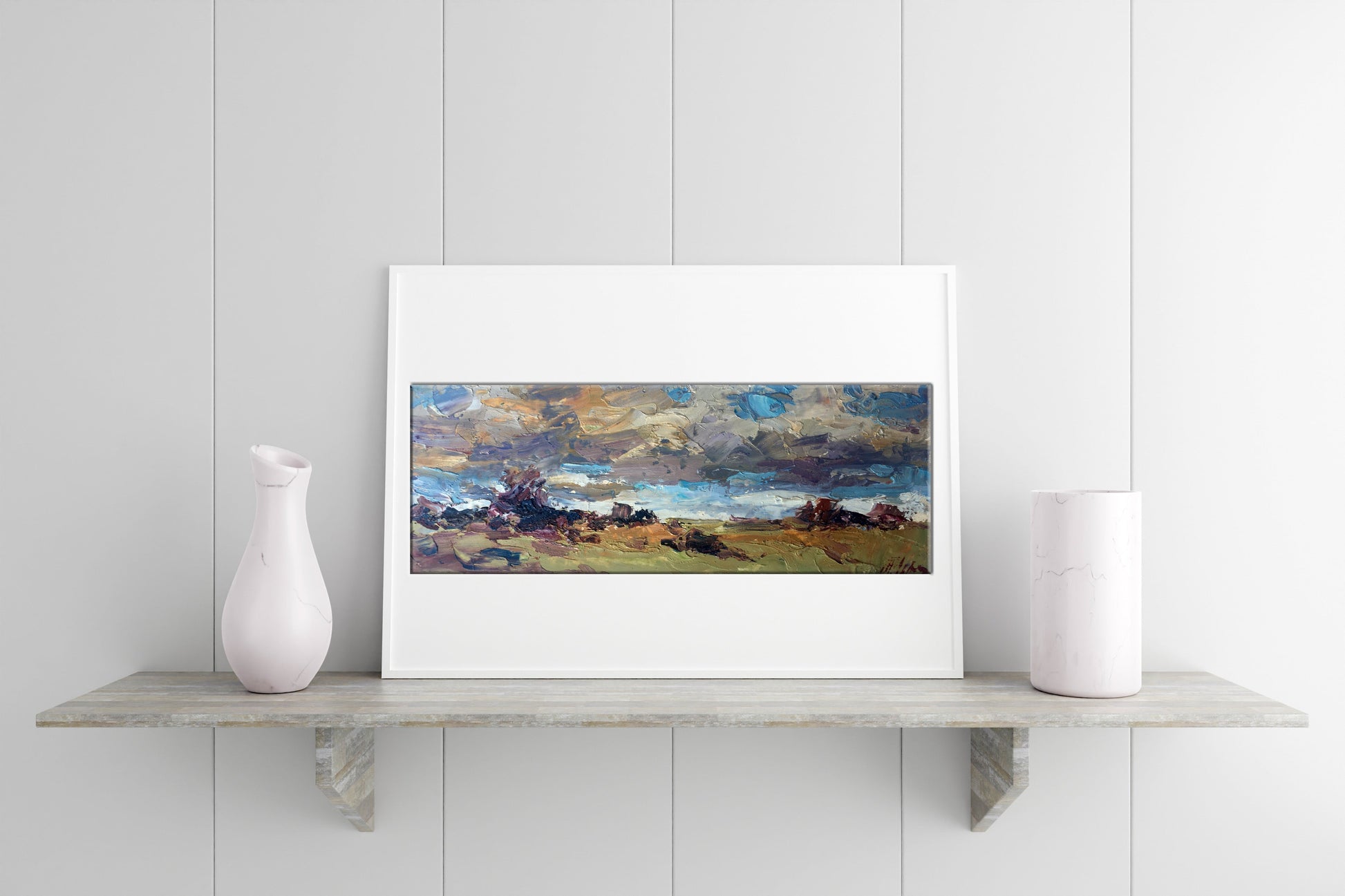 Oil painting Autumn windy day 