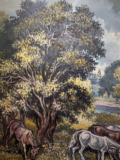 Oil painting Landscape with horses Alexander Arkadievich Litvinov