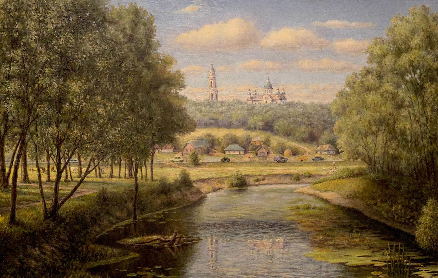 Oil painting Landscape with a monastery Litvinov Arkady Petrovich