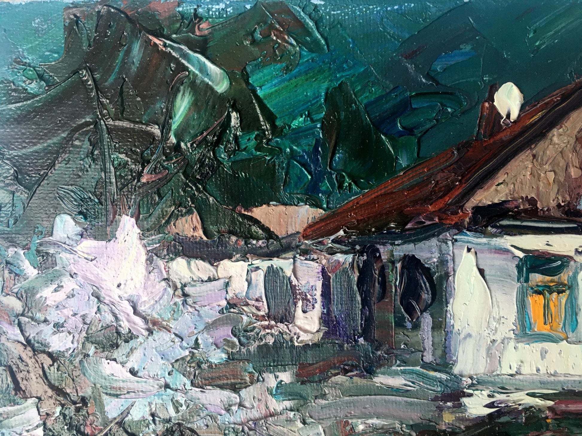 Oil painting night village 