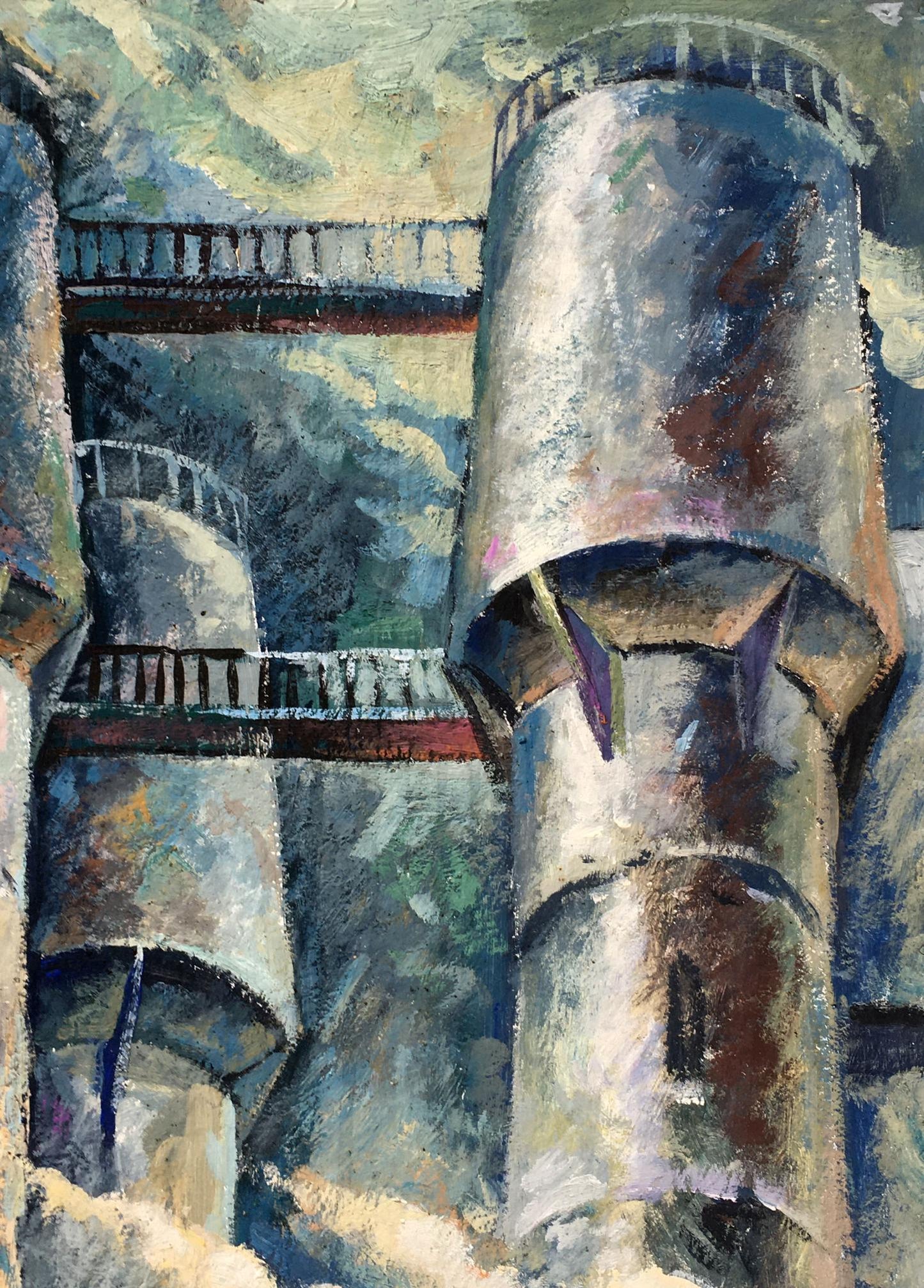 In "Working Day of Koksokhim," Dushin portrays the daily activities at the industrial site