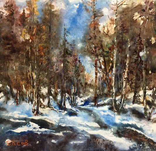 Oil painting Winter landscape Basov Yakov Alexandrovich