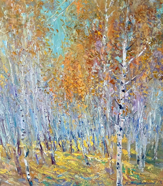 Oil painting Autumn birch grove V. Mishurovsky