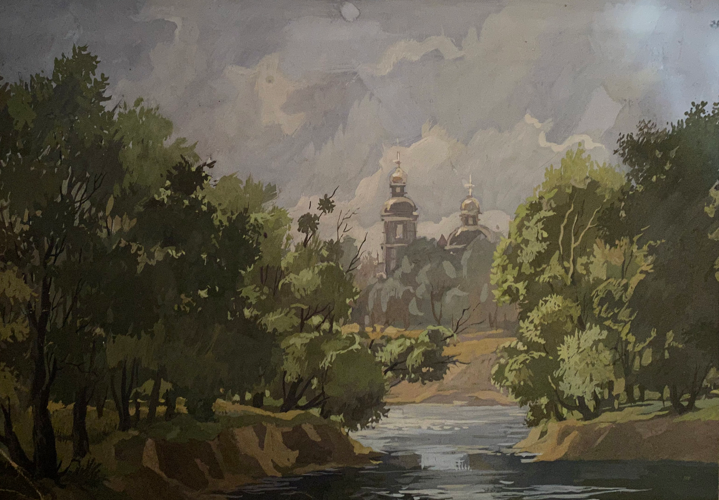 Oil painting Monastery behind the trees Alexander Litvinov