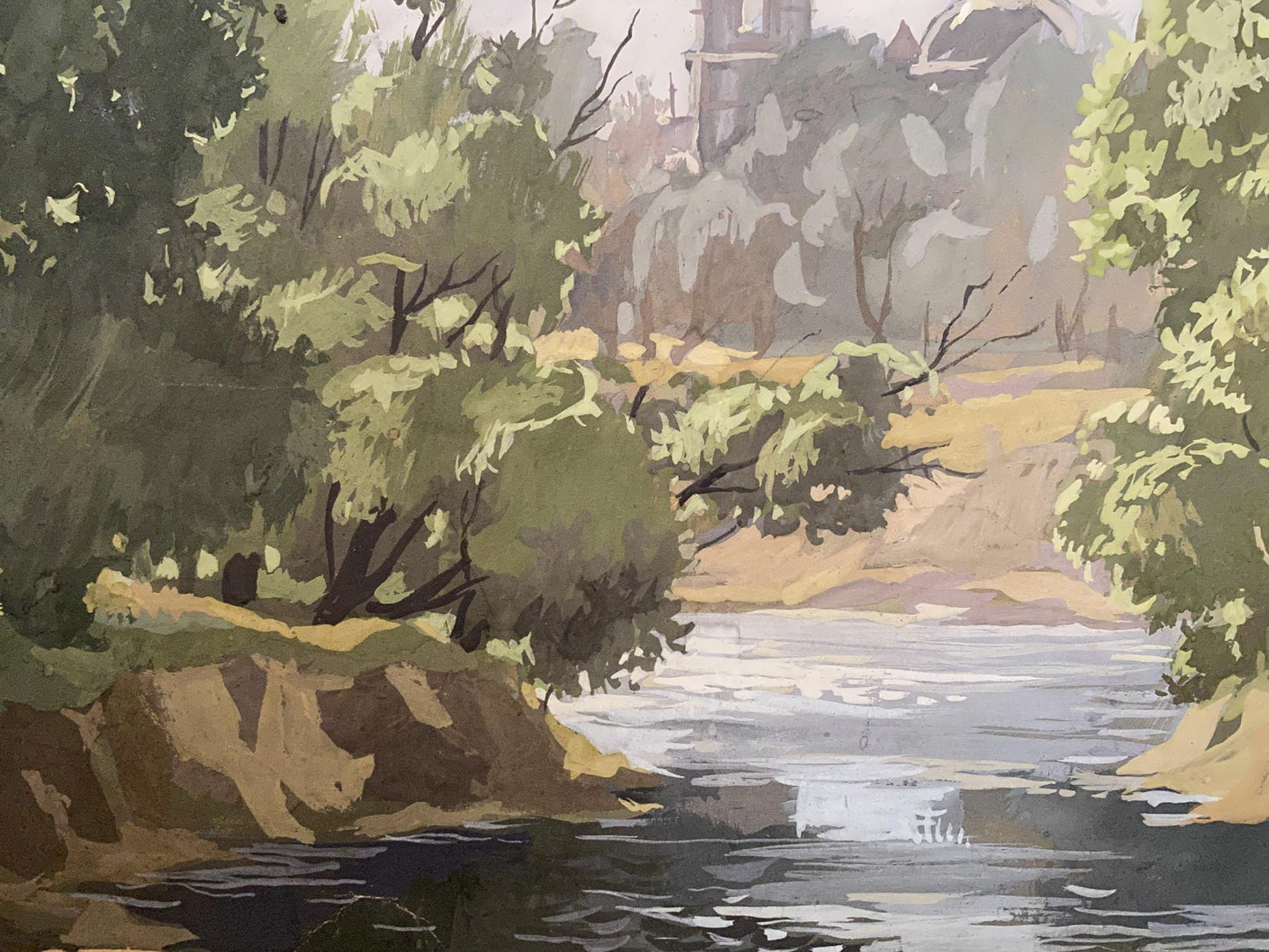 Oil painting Monastery behind the trees Alexander Litvinov