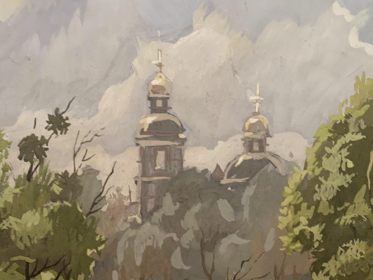 Oil painting Monastery behind the trees Alexander Litvinov