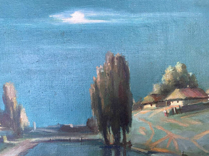 The oil painting by Nestor Mitrofanovich Kizenko showcases a summer night atmosphere