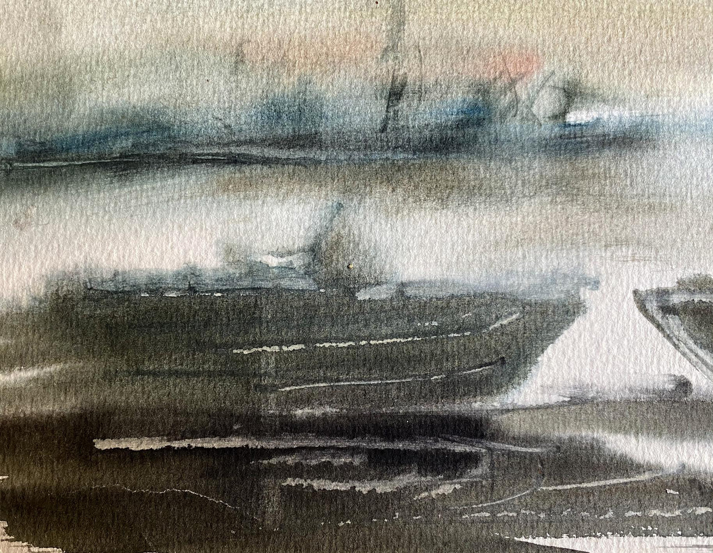 Watercolor painting Boat dock Benfialov