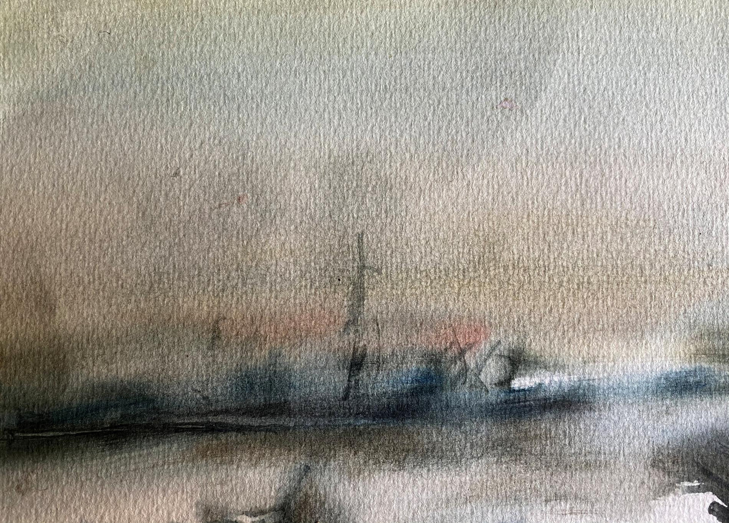 Watercolor painting Boat dock Benfialov