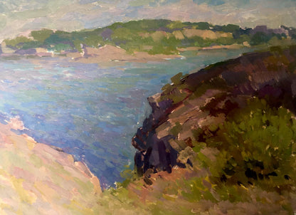 Oil painting River along the rocky shore Peter Dobrev
