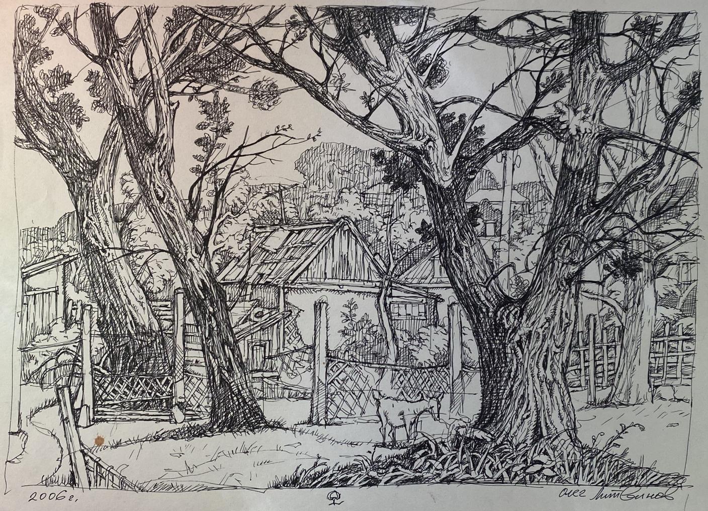 Ink painting Agricultural abundance in the village Oleg Litvinov