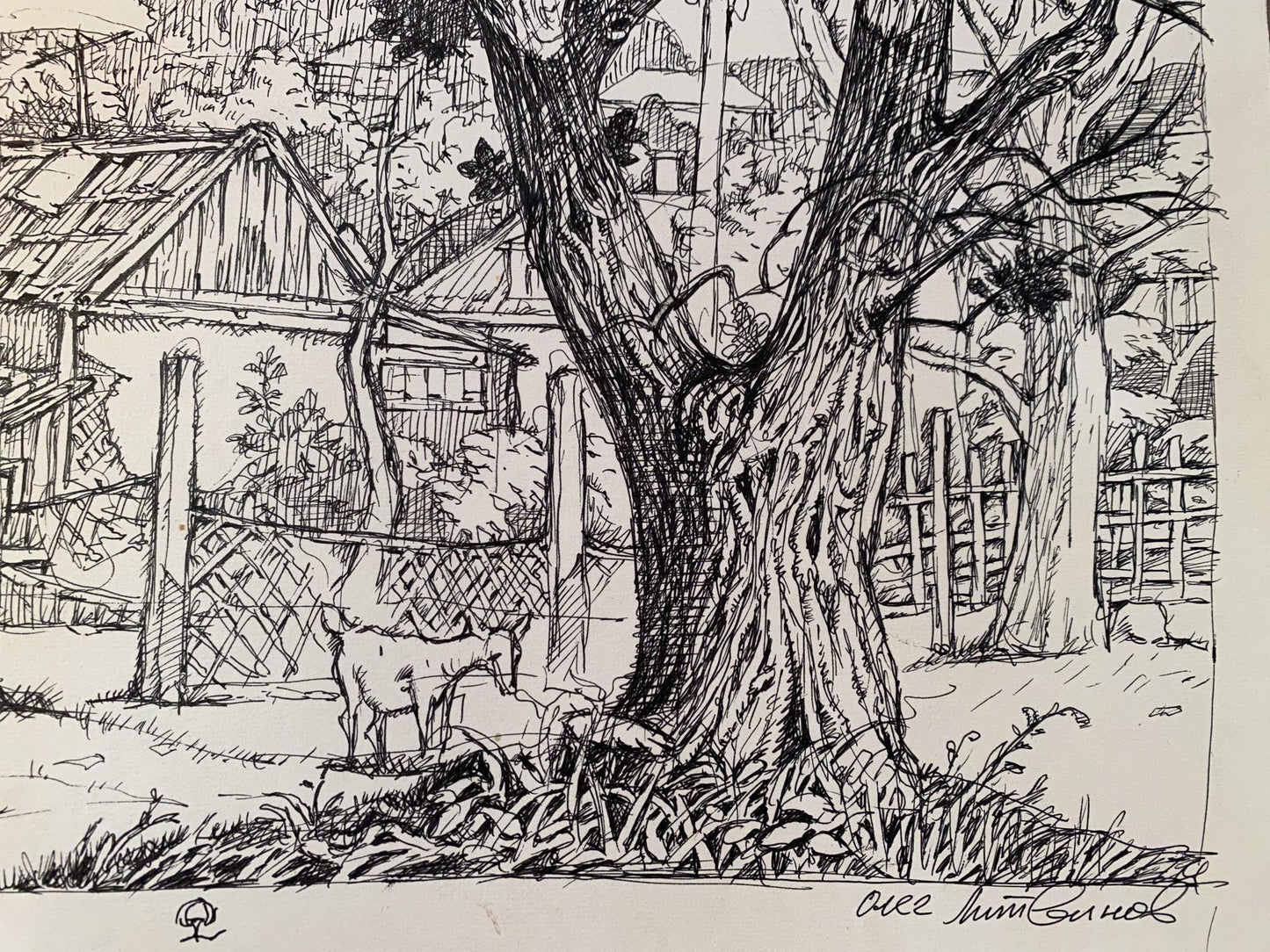 Ink painting Agricultural abundance in the village Oleg Litvinov