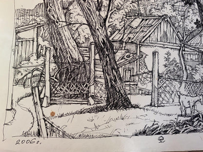 Ink painting Agricultural abundance in the village Oleg Litvinov