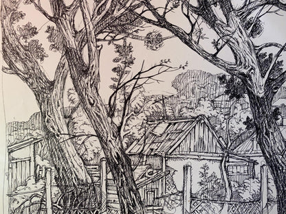 Ink painting Agricultural abundance in the village Oleg Litvinov