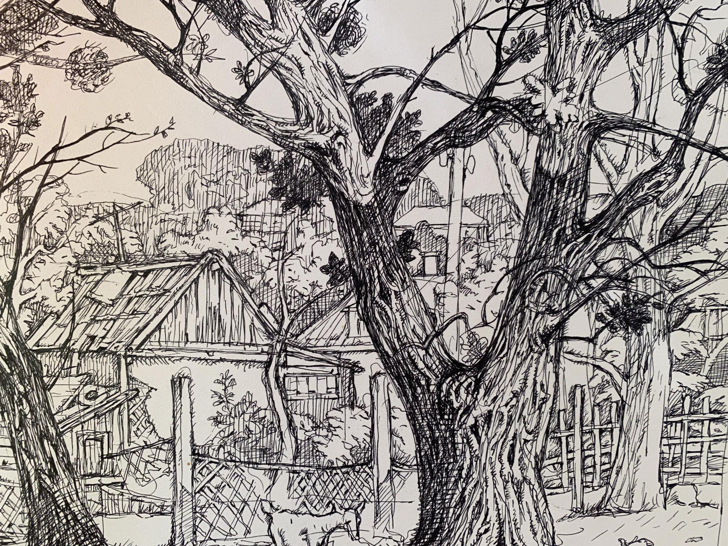 Ink painting Agricultural abundance in the village Oleg Litvinov